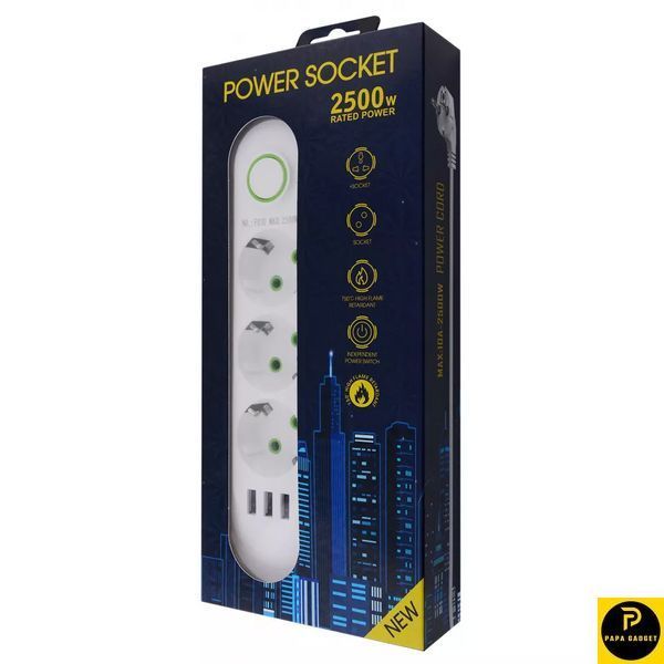Мережевий фільтр Power Socket F03U (3 розетки + 3 USB) 38405 фото