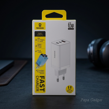 Мережевий зарядний пристрій Baseus GaN5 Pro 65W (2 Type-С+USB ) + Кабель Type-C to Type-C 100W (1m) (white) 1754243163 фото
