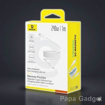 Кабель Baseus PicoGo Magnetic Liquid Silicone Type-C to Type-C 240W (1m) (white) 30608 фото