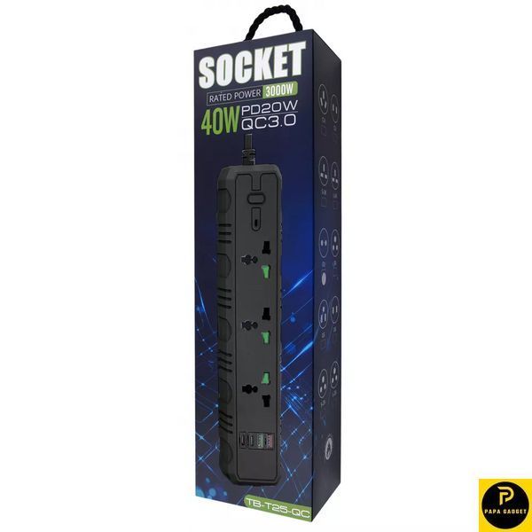 Мережевий фільтр Power Socket T25-QC (3 розетки + 2 USB + 2 Type-C) 3000w 36879 фото