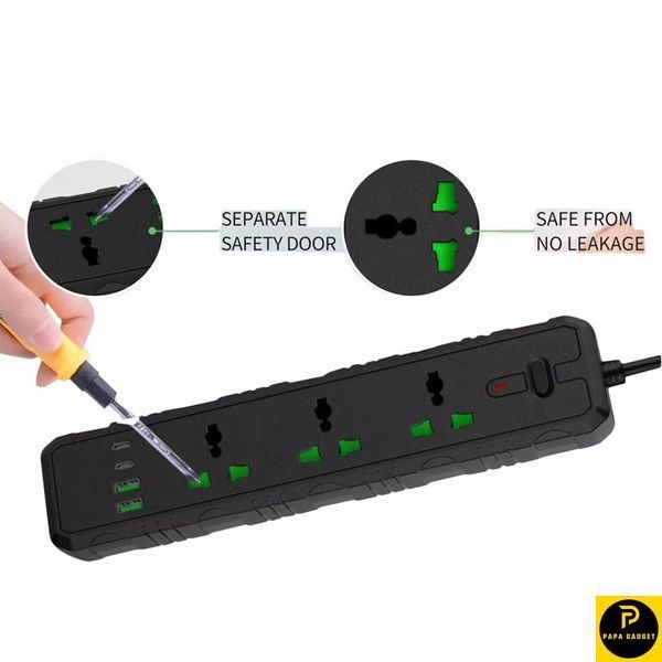 Мережевий фільтр Power Socket T25-QC (3 розетки + 2 USB + 2 Type-C) 3000w 36879 фото