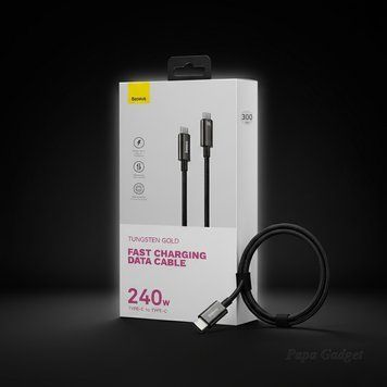 Кабель зарядки type c - type c 240w 3 метри Baseus Tungsten Gold Fast Charging Type-C to Type-C 240W (3m) (black) 2654889890 фото