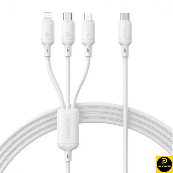 Кабель зарядки 3в1 Baseus Silky One-for-Three Fast Charging Type-C to Micro USB+Lightning+Type-C 100W 1.5m (white) 35102 фото