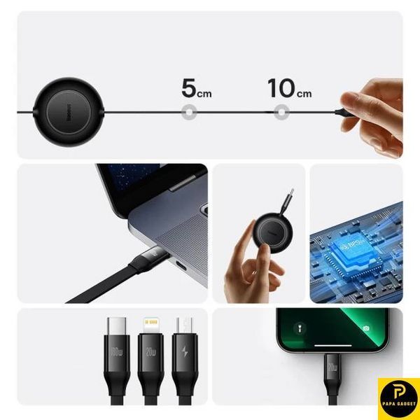 Кабель зарядки 3 в 1 Baseus Bright Mirror 2 Series 3-in-1 (Micro USB+Lightning+Type-C) 3.5A (1.1m) (black) 29892 фото