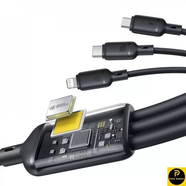 Кабель зарядки 3в1 Baseus Silky One-for-Three Fast Charging Type-C to Micro USB+Lightning+Type-C 100W 1.5m (black) 35102 фото