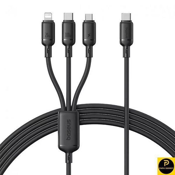 Кабель зарядки 3в1 Baseus Silky One-for-Three Fast Charging Type-C to Micro USB+Lightning+Type-C 100W 1.5m (black) 35102 фото