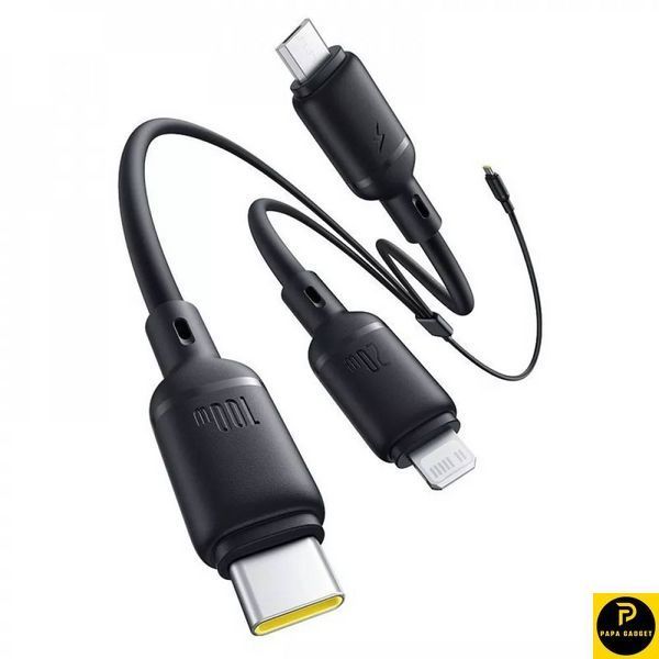 Кабель зарядки 3в1 Baseus Silky One-for-Three Fast Charging Type-C to Micro USB+Lightning+Type-C 100W 1.5m (black) 35102 фото