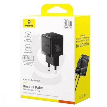 Блок заряджання 30w Baseus Palm Fast Charger Type-C (black) 38667 фото