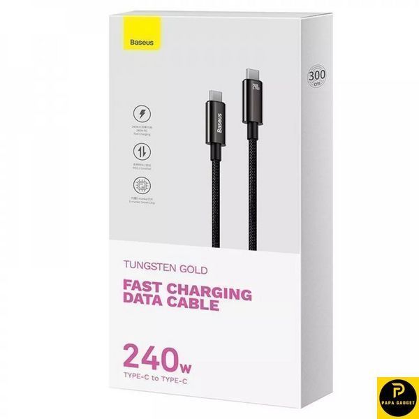 Кабель зарядки type c - type c 240w 3 метри Baseus Tungsten Gold Fast Charging Type-C to Type-C 240W (3m) (black) 2654889890 фото